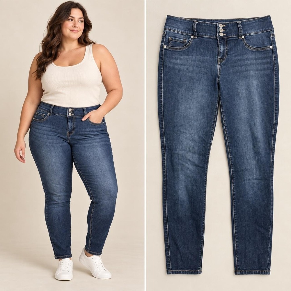 Torrid Jeans Women's 16 Blue 3 Button Mid-Rise Stretch Skinny Denim Everyday